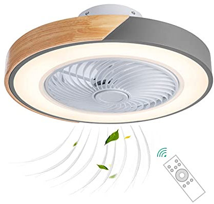 VOMI Ventilatore da Soffitto in Legno con Luce e Telecomando, Silenzioso Ventilatore da Lampadario con Timer, 40W x 2 Invisibile Fan Plafoniera LED Dimmerabile Lampada da Soffitto Ø50 cm, Grigio