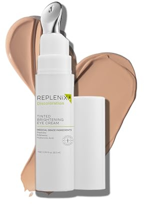 Replenix Anti-Aging Tinted Brightening Eye Cream, 0.29 Fl Oz, Medical Grade Hyaluronic Acid Under Eye Cream, Helps Blur Dark Circles, Fine Lines & Hyperpigmentation, All Skin Types