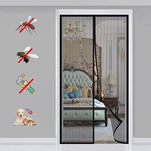 Magnetic Fly Screen Door Polyester Magnetic Quiet ​Encryption Keep Fresh Air in Seal Automatically Soft Door, for Balcony Sliding Doors Living Room -Black-A||70x180cm(27x70inch)