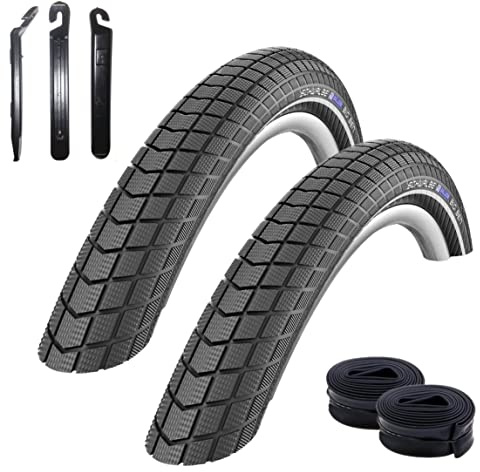 2 x Schwalbe Big Ben Performance 20 Zoll Fahrradreifen RaceGuard Fahrrad Mantel Decke mit Reflexstreifen 55-406 (20 x 2,15) + 2 Schwalbe AV7 Schläuche inkl. Reifenheber