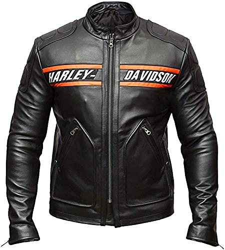 Herren Bill Goldberg Harley Vintage Motorrad Schwarz Lederjacke Stilvolle Biker Freizeitkleidung Vintage Cafe Racer Jacke, schwarz, XL