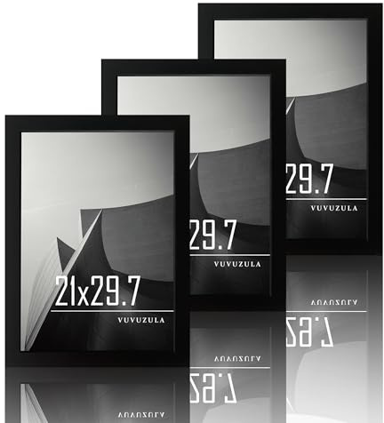 VUVUZULA Bilderrahmen A4 Schwarz Holz Fotorahmen 21x30cm Holzrahmen MDF Rahmen DIN A4 für Urkunden 3er Set