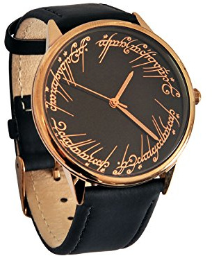 Elbenwald Lord of The Rings Wallwatch con una inscripción de elbian de un Anillo con Pulsera de Cuero Real para Hombres de Oro Negro