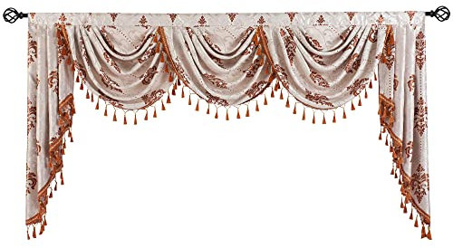 JADE POKE Europäischer Damast-Wasserfall-Volant für Schlafzimmer, rosa Jacquard-Volant für Fenster – Girlandenvolant für Wohnzimmer, Volants mit Quasten für Bankett-Dekorationen (1 Panel, B 225 cm)
