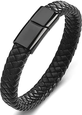Ayoiow Männer Armband Indianer, Armbänder Herren Edelstahl Armbänder Männer Leder 12mm Geflochten Armband