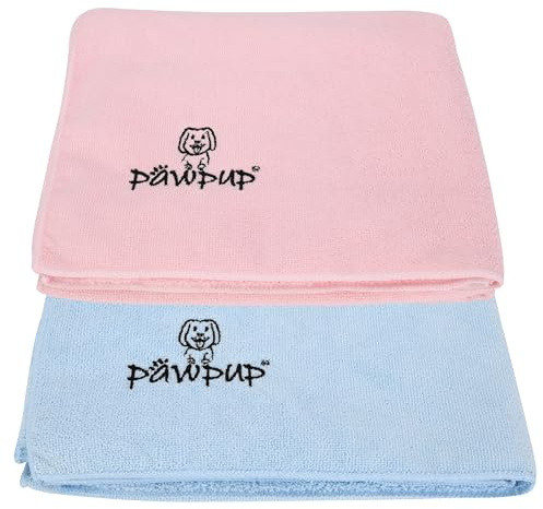 PAWPUP Toalla para Perros Superabsorbente 100x60cm Juego de 2 Toallas de Microfibra para Mascotas para Perros Gatos y otras Mascotas (Rosa y Azul)