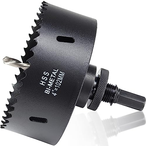 102 mm Lochsägenbohrer für Metall und Holz, 10,2 cm HSS Bimetall-Lochschneider mit Schnitttiefe von 40 mm zum Stanzen von kreisförmigen Löchern an Deckenplatten, Acrylplatten, Stahlplatten und Blechen