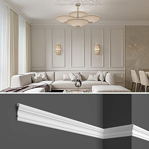 Cornici boiserie per parete, 12 metri, in duropolimero bianco robusto (meglio del polistirolo e gesso), da applicare a muro, 12 pezzi da 1 metro HCR524