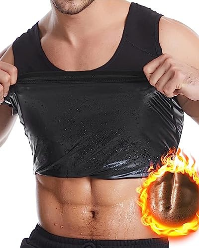 Beotyshow Herren Sauna Weste Saunaanzüge Body Top Shapewear Fitness Korsett Schwitweste Sport Gym Tank Top Kompressionsshirt Ärmellos T-Shirts, Schwarz, 3XL