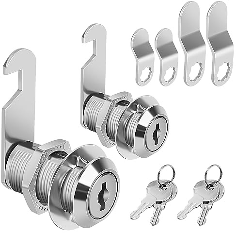 Pertinel Cabinet Cam Lock Keyed Alike, 1-1/8'' (Length) Cylinder Fits on 7/8'' Max Panel Thickness, Secure File Drawer Mailbox RV Storage Replacement Set, Chrome-Finish Zinc Alloy (1-1/8 Inch 2Pcs)