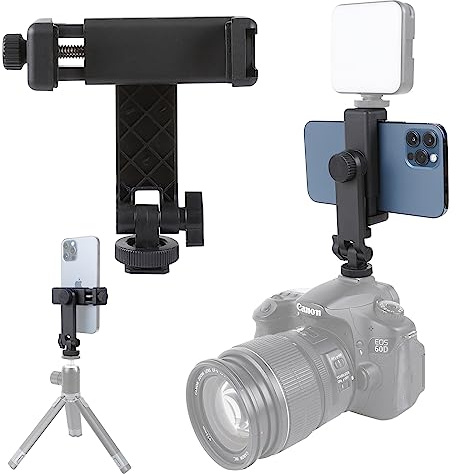 Leenconghui Multifunctional Universal Cell Phone Tripod Mount Adapter 360 Rotation Camera Hot Shoe Phone Holder Compatible with Canon Nikon Sony DSLR