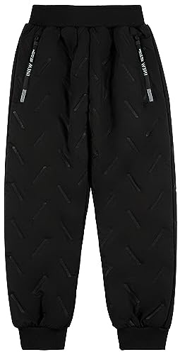 Adigau Kinder Fleecehose Skihose Warm Gefüttert Thermohose Winter Wasserdicht Winddicht Schneehose Jungen Mädchen Wanderhose Schwarz 12-13 Jahre