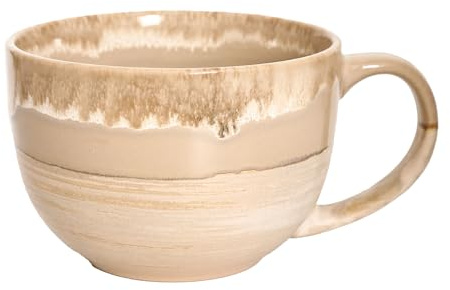 700 ml Groß Tasse Keramik Tee Tassen，Müslischalen mit Henkel Suppentassen Salat Schale Ramen Schüssel für Kaffee, Müsli, Suppe, Snacks, Salat, Eiscreme (Braungrau)