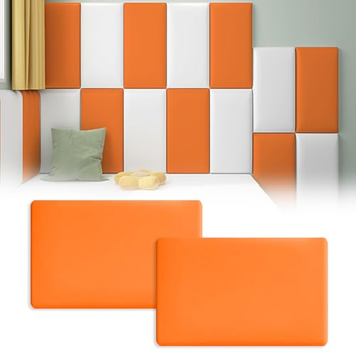 Sparklenut 2 stycken 40 x 30 cm, klädsel, som sänghuvuddel eller kollisionsskydd, dekorativ väggpanel, väggstoppning barnrum, väggpaneler vadderade (orange, 40 x 30 cm – 2 stycken)