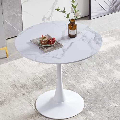 buybyroom Skandinavischer Moderner Runder Esstisch, Einfacher Kleiner Tisch für Küche, Esszimmer und Wohnzimmer, Marmorierte Tischplatte