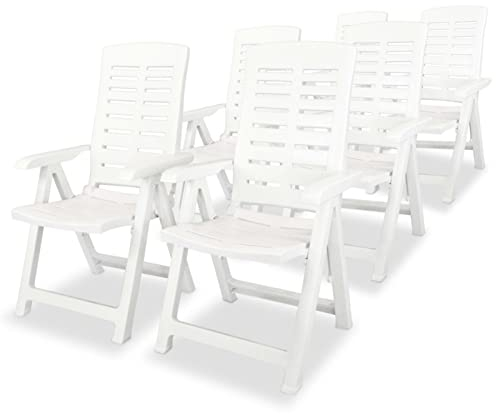 Gecheer 6 STK. Liegestuhl Verstellbar Campingstuhl Strandstuhl Klappstuhl Gartenstuhl Terrassenstuhl Balkonstuhl Gartenliege Stuhl Kunststoff Weiß