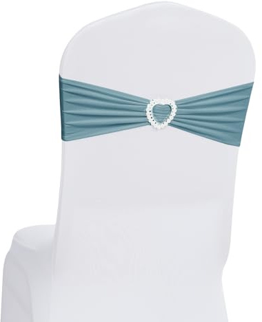 Howhic Paquete de 30 lazos elásticos de elastano para sillas con hebilla deslizante, lazos elásticos universales para decoración de bodas, banquetes, fiestas, eventos (azul polvoriento)