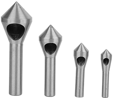 Chamfer Cutter Deburring Drill 90 Degrees 4Pcs High Speed Steel Chamfering Device for Metal, Wood, Plastic Counterbore Tool Holder 6mm to 28mm Cutting Hole Size 2-20mm (Silver)