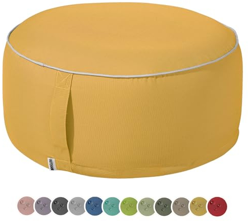 heimtexland Outdoor Pouf Sitzkissen wetterfest Garten Bodenkissen aufblasbar Fußhocker Yoga Lounge Hocker Tisch Party Deko Sitzsack 25x55 Typ551 Senfgelb