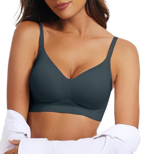 OEAK Womens Wireless Jelly Bras Comfortable Push Up Bra No Underwire Gel Bra Full Support Lift Everyday Seamless Tshirt Bras Navy S