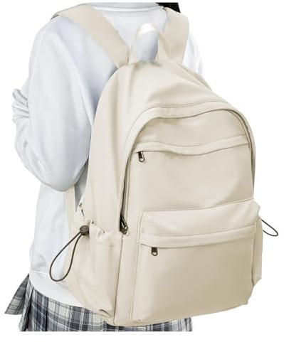 HYC00 Sacs à dos Loisir Sac d'École Garçon Fille Primaire Lycée Sac à dos Scolaire Adolescent Fille Collège Sacs à dos Ordinateur 15.6 pouces Femme Homme Imperméable Antivol School Backpack, Beige