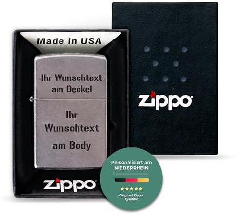Original Zippo Benzinfeuerzeug für Ihn - Personalisiertes Feuerzeug für Männer inkl. Geschenk-Box - Wunschtext, Used Look | Herren Geschenke mit Gravur zu Weihnachten, Geburtstag & Vatertag
