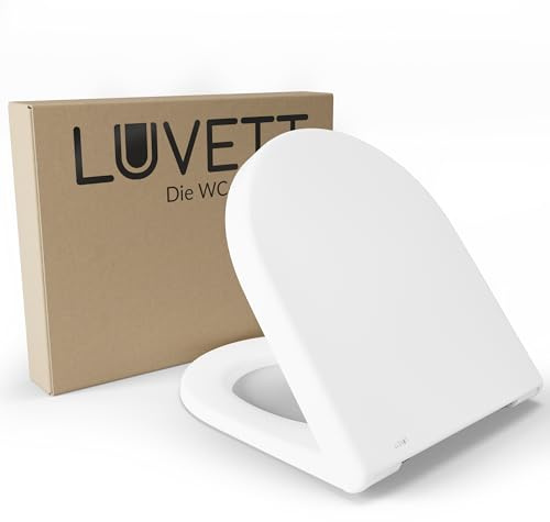 LUVETT D230 WC-Sitz D-Form SoftClose kompatibel mit Duravit Starck 2+3 Weiß | Made in EU aus antibakteriellem Duroplast. Einfache TakeOff EasyClean Reinigung. Inklusive Edelstahl TopFix-Montageset.