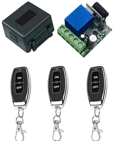 QIACHIP 433Mhz DC 5V 6V 12V 24V 60V 1CH Wireless telecomando interruttore RF modulo ricevitore relè con 3 trasmettitori, per luci ON/OFF, porta del cancello aperto
