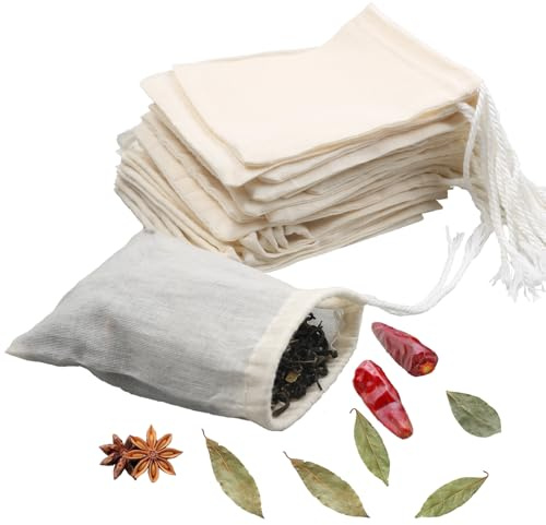 10Pcs Reusable Tea Filter Bag, Soup, Bone Broth Brew, Spice, Muslin Strainer, Natural Unbleached Cotton Cheesecloth Bags for Cold Brew Coffee (6x8inch)