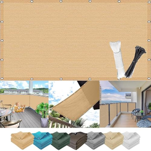 Cache Balcon Brise Vue 5.5 x 7 m, Latéral Balcon Brise-Vue, Diverses Couleurs Tailles Au Choix Brise Vue Balcon Pare Exterieur, avec Œillets, pour Balcon, Jaune Sable