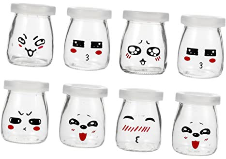 SHOWERORO Lot De 8 Bouteilles De Yaourt En Verre 150 Ml Motif Coloré Aléatoire Verre Épais Réutilisable Pour Dessert, Yaourt, Lait Maison Et L'école