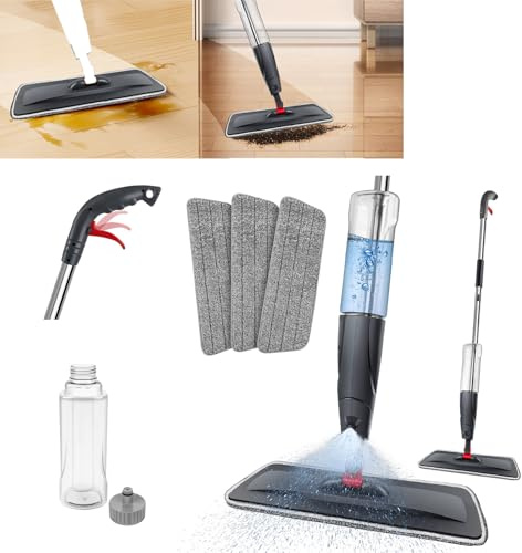 Flash Power Sprühwischer,Microfaser Flachmop Set mit 3 austauschbaren Pads,Bodenwischer Nass&Trocken Bodenreinigungsmop mit 360°Drehbarem Kopf & 700 ml Tank für Haushalt/Laminatboden/ Reinigung