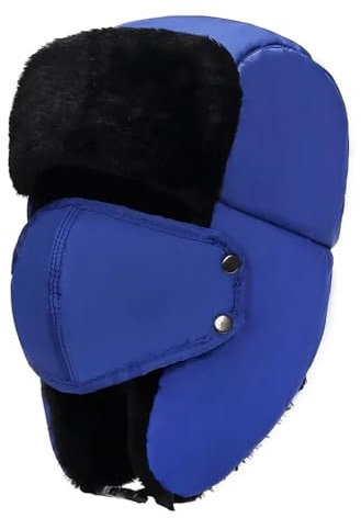 YUECIBAI Fliegermützen Warme Kalte Verdickung Samt Trapper Hut Männer Frauen Outdoor-Nasen-Ohren Schutz Baumwolle Bomber Hut Plüsch Wind Dicht Blau