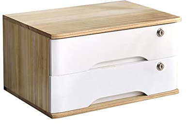 Schreibtisch-Aktenschrank aus Massivholz mit Schloss und 2 Schubladen, Computer-Monitorhöhenregal