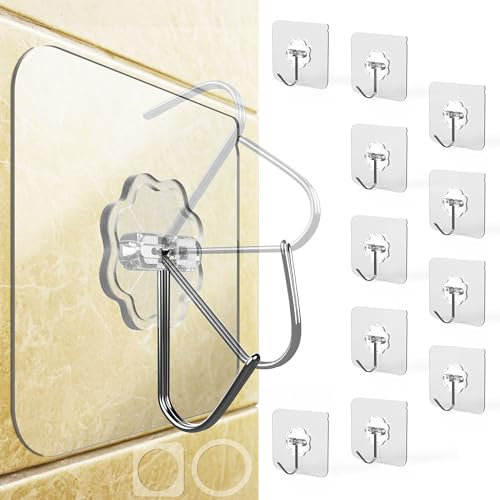 Menz Haken selbstklebend, 12 Stück transparent Klebehaken extra stark, outdoor wetterfest, Wandhaken selbstklebend, Decke & Wand drehbar, Mehrzweck für Küche, Bad, Deko