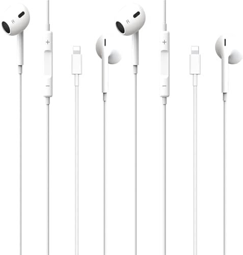 2-Pack for Lightning Headphones，for iPhone Wired Earphones Built-in Microphone and Volume Control Noise Cancellation In-Ear Wired Earbuds，Headphones for iPhone 14/13/12/11/SE/XR/XS/8/7，Support All iOS