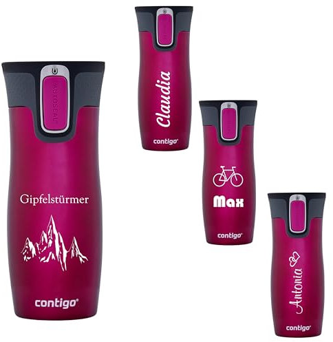 Contigo Thermobecher West Loop Autoseal mit Gravur, Edelstahl Isolierbecher, Reisebecher, Kaffeebecher to Go, auslaufsicher (Raspberry)