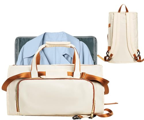 Duffle Garment Bag, Travel Suit Carrier, Business Bag, Damen Garment Holder mit geräumigem und organisiertem Interior für professionelle und persönliche Nutzung, 50 x 30 x 40 cm, Beige, Se référer au