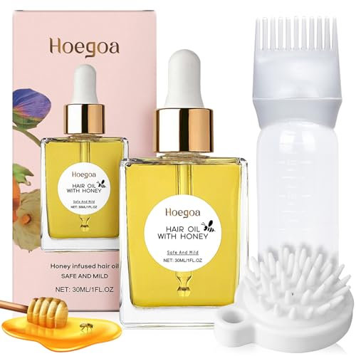 Honey Infused Hair Oil,30ml Honig Infundiertes Haaröl,Honey Hair Oil,Pflegt die Haarwurzeln und Macht das Haar Seidig und Glänzend,Hair Essential OIL mit Haaröl Applikator und Kopfhaut Massagebürste