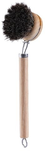 BYYLECL Wooden Handle Dish Brush, Kitchen Sink Long Handled Cleaning Brush, Round Wooden Handle Washing Brush for Pans Pots Horse Hair