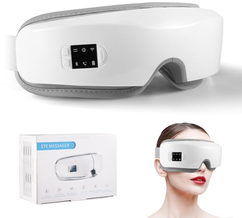 Electric Eye Massager with Heat & 4D Airbag Kneading Vibration 42°C,5 Modes,Portable Bluetooth Music Heated Eye Mask for Dry Eyes/Tired Eyes,Relief Headache & Improve Sleep,Perfect Gifts for Women/Men