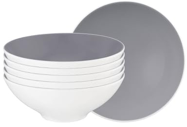 Seltmann Weiden Life Fashion Elegant Grey Dessertschalen 6er Set, 14.6 cm, Runde Servierschalen mit farbiger Innenseiten, Mix & Match Geschirr, Porzellan, Grau/Weiß