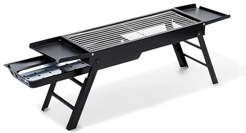 YTYTU Tragbarer Holzkohlegrill Aus Edelstahl, Kompakter Kohlegrill, Mit Herausziehbarer Holzkohlewanne, Klappbarer Tischgrill, Leichter Und Kompakter Picknickgrill(with Storage Board)