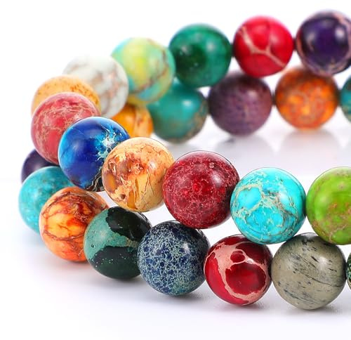45-47 Pezzi Perline di Diaspro Blu Viola Perline di Pietre Preziose Naturali di Sedimenti Marini Reali 8mm Tonde Colorate per Collane Bigiotteria Braccialetti Fai Da Te Creazione di Gioielli