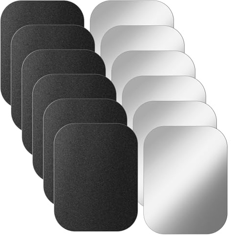 12 Stück Metallplättchen Selbstklebend Set, 38*50mm Metallplatte Handy, Metallplatte für Magnete, Edelstahl Dünn Rechteckig Metall Platte mit Klebefolie für Handy KFZ Halterungen(Schwarz, Silber)