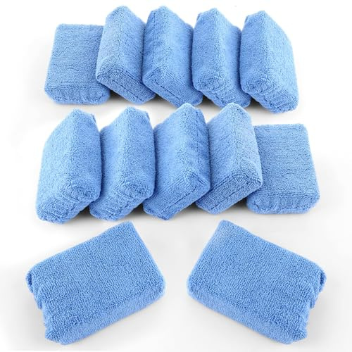 LOLYSIC Pack of 12 Microfibre Car Hand Polishing Sponge, Polishing Sponge, Car Microfibre Cloth, Car Care, Dry Cloth, Wax Applicator Pad, Polishing Pad, Microfibre Sponge for Polish, Liquid Wax
