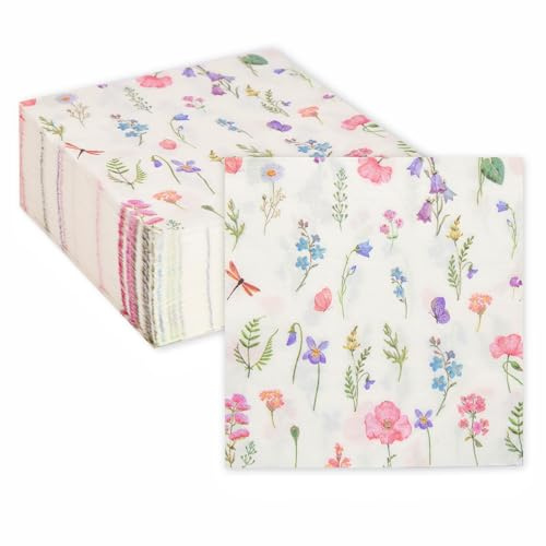 Aurinovellia 60 Servilletas Florales, Servilletas de Papel Desechables, 2 Capas (33x33 cm), para Bodas en el Jardín, Temáticas para Fiestas o Decoupage