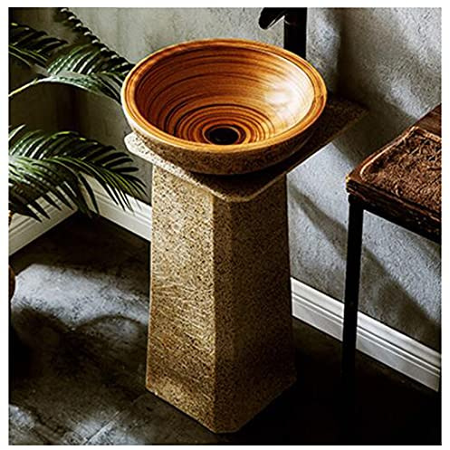 LKHGTR Traditional Pedestal Sink Handcrafted Ceramic Bathroom Basin and Full Pedestal washbasin for Indoor and Outdoor 44 x 40 x 80cm (D) Made in China