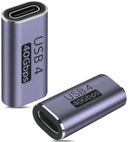 Tuwonwa 2 PCS Adaptateur USB C Femelle vers Femelle 40Gbps, Charge Rapide 100W, Sortie Vidéo 8K 60Hz, USB 4 et Thunderbolt 4/3 Compatible, Extension et Connexion de Câbles USB C