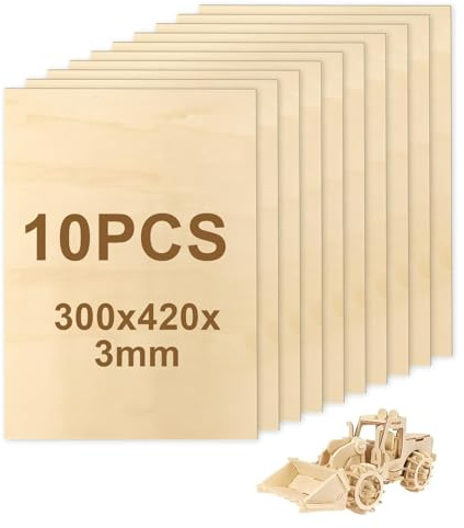 Sperrholzplatte 3mm, 10 Stück A3 Holzplatte 420x297x3mm, Linde Sperrholz, Hochwertige Multiplex Platten für DIY Holzarbeiten, Laserschnit, Modellbau, Deko, Gemäld